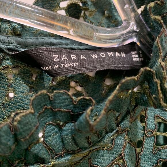ZARA  green jewel tone lace midi high neck holiday party dress small - Picture 8 of 16